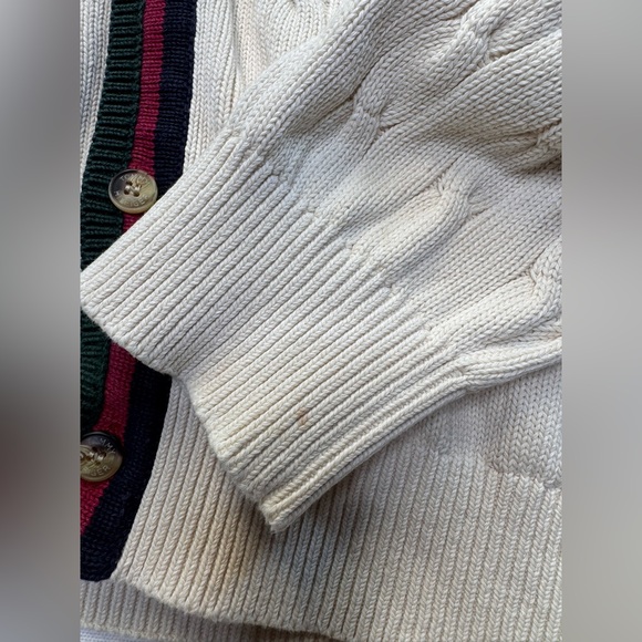 Tommy Hilfiger VTG Varsity cable knit V neck sweater cardigan mens sz XL *FLAW - Picture 8 of 10